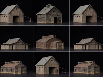Rustic Wooden Detached House Exterior With Sloped Roof And Multiple Views 3d model