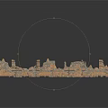 Ancient Architectural Ruins Model With Scattered Brick Components And Structures