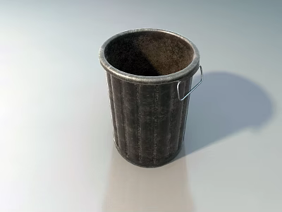 Public Facility Metal Trash Can With Striped Design Handle And Textured Surface 3d model