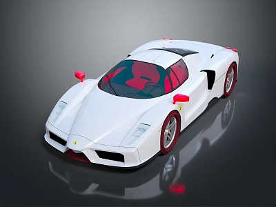 White Sports Car With Red Interior Sleek Aerodynamic Design And Red Accent Wheels 3d model