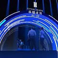 Futuristic Stage Setup With Large Screen Blue Lighting And Audience Seats 3d model