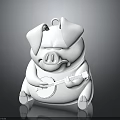 White pig figurine sitting and holding a small banjo on dark background