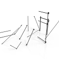 Black Metal Rods and Brackets in Scattered Arrangement on White Background