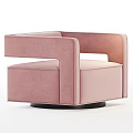 Modern Single Sofa With Grey Fabric Upholstery Circular Base And Pink Accent Details