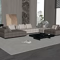 Modern Sectional Sofa In Living Room Interior With Coffee Table Area Rug And Large Window