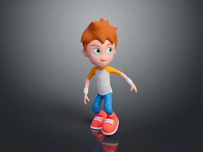 3D Animated Game Movie Character With Reddish Brown Hair Green Eyes And Red Shoes 3d model