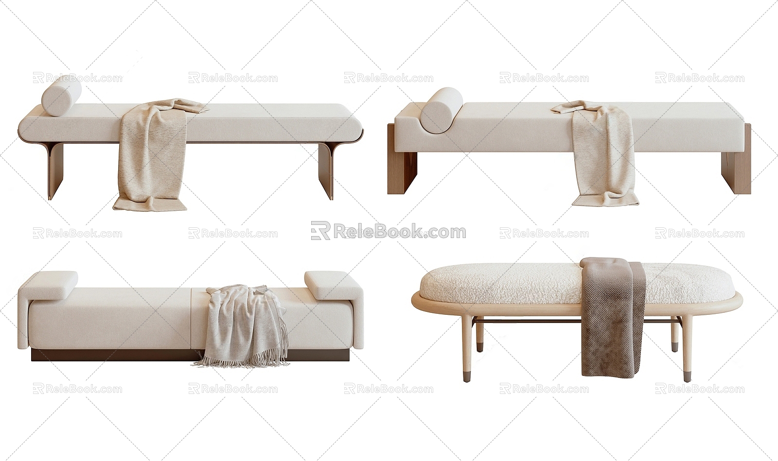 Cream Style Bed End Stool Pedal Towel 3d model