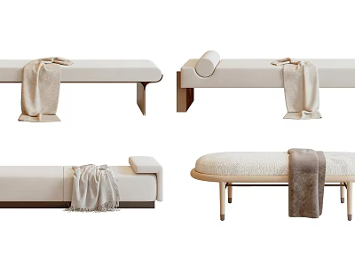 Modern Minimalist Bed Runner With Soft Textured Fabric And Decorative Bench Design 3d model