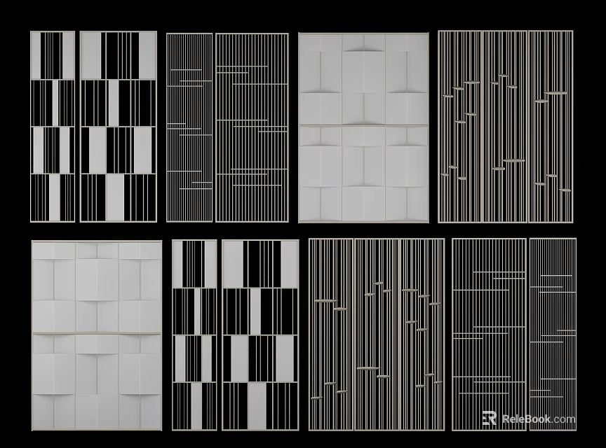 Stylish Room Partitions With Various Grid Striped And Block Patterns For Modern Interior Design 3d model 