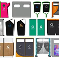 Public Recycling Trash Bins With Various Colors And Classification Symbols