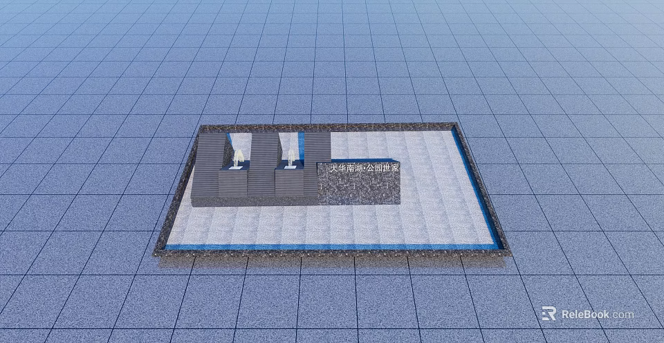 Modern Water Fountain Design With Stone Base And Square Paved Area 3d model 