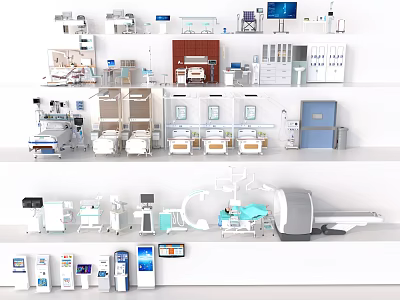 Modern Medical Devices Collection Featuring Surgical Tools Patient Beds And Monitors 3d model