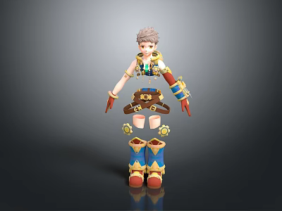 Mechanical Style Daily Life Clothing Accessories With Brown Shorts Blue Red Boots And Arm Cuffs 3d model