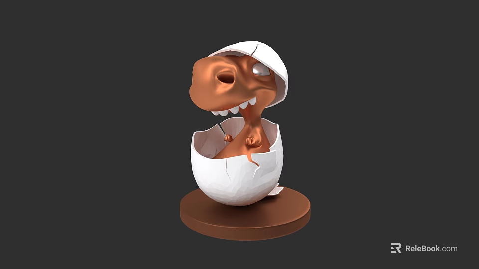 Cute Reptile Dinosaur with Sharp Teeth Hatching from White Egg Shell 3d model 