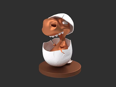 Cute Reptile Dinosaur with Sharp Teeth Hatching from White Egg Shell 3d model