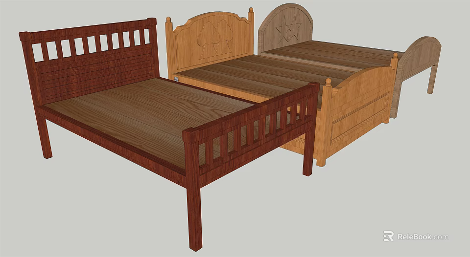 Wooden Double Bed Designs With Various Headboard Styles And Frame Options 3d model