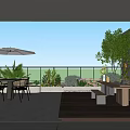 Roof Garden Outdoor Seating With Lush Greenery City Skyline And Wooden Flooring