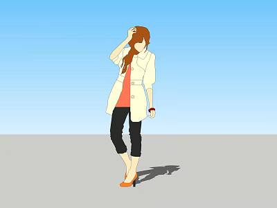 Stylish Woman In Beige Coat And Red Top Standing Against Blue Sky 3d model