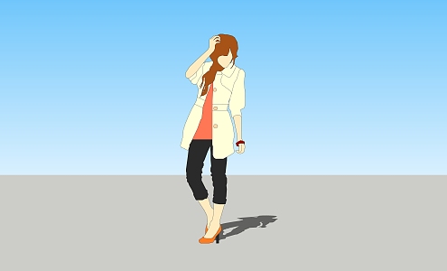 Fashion character background 2D character standing woman 3d model