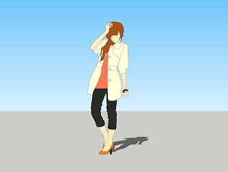 Fashion character background 2D character standing woman 3d model