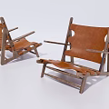 Simple Design Wooden Frame Leisure Chair With Brown Leather Seat And Armrests