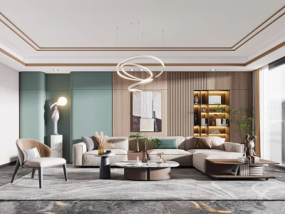 Modern Luxury Living Room With Cozy Sectional Sofa And Exquisite Elegant Home Interior Design 3d model