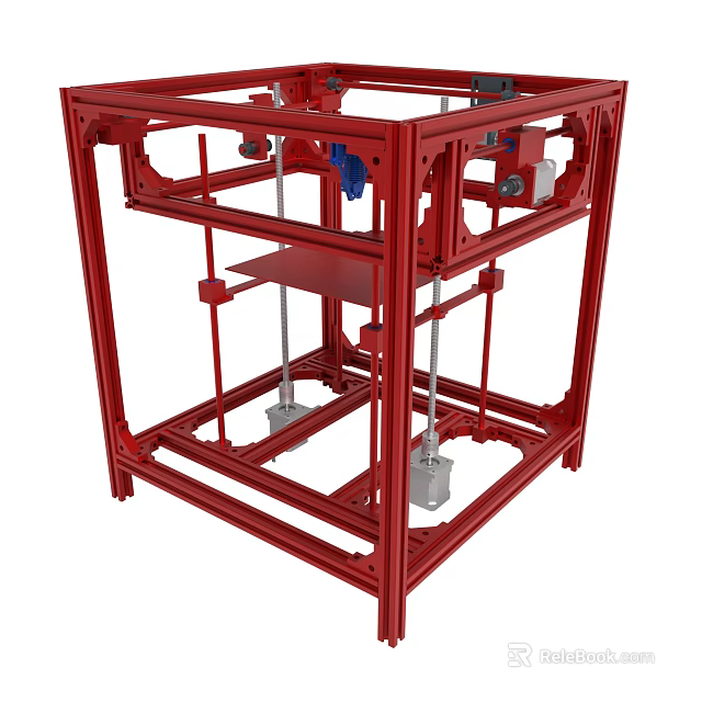 Red Metal Mechanical Frame Structure With Support Components And Industrial Design 3d model