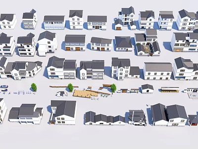 Different Types Of Residential House Scale Models Displayed With Various Roof And Facade Designs 3d model