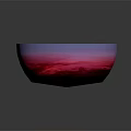 Cartoon Scene With Vibrant Blue Water Rocky Islands And Pink Sky Clouds