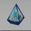 Pyramid Shaped Transparent Container as Display Device with Micro Ecosystem and Green Plants