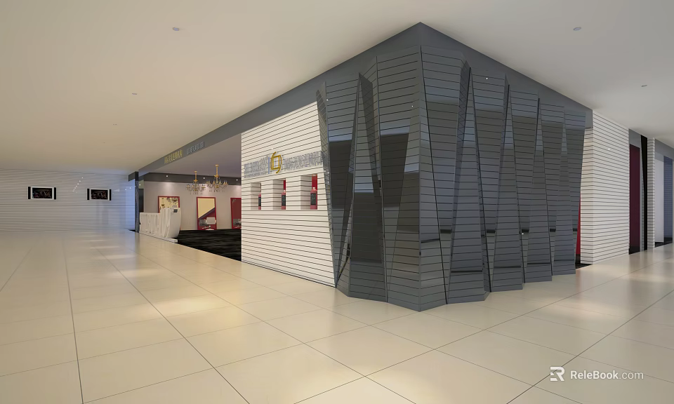 Modern Mall Store With Geometric Facade White Gray Walls And Display Windows 3d model 