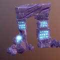 Purple Stone Archway Structure with Glowing Runes on Both Sides and Base Stone Decorations