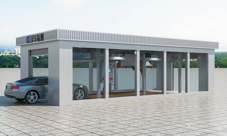 Modern 4S Car Dealership With Multiple Car Wash Bays And Service Stations 3d model 