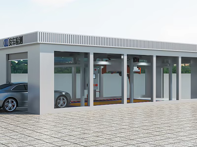 Modern 4S Car Dealership With Multiple Car Wash Bays And Service Stations 3d model