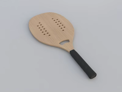 Wooden Sports Paddle with Perforated Surface and Black Comfort Grip Handle 3d model
