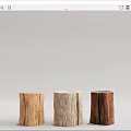 Six Wooden Tree Stump Stools With Various Natural Wood Grain Colors