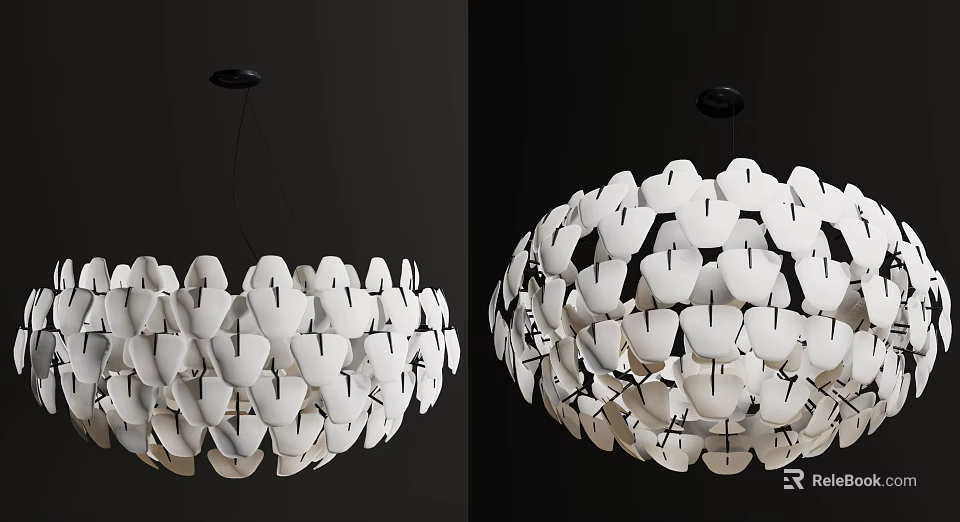 Modern White Chandelier With Circular Structure And Petal Shaped Decorative Elements 3d model 