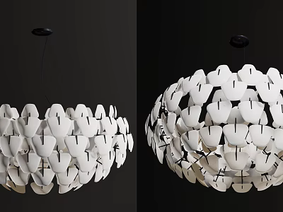 Modern White Chandelier With Circular Structure And Petal Shaped Decorative Elements 3d model