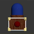 Wooden Cube Device with Blue Sphere Top Yellow Corners Red Dot and White Edge Lines