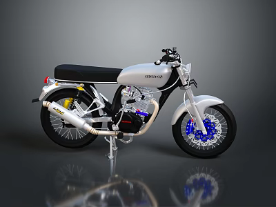 FANTONI Silver Vintage Motorcycle With Black Seat Blue Wheels And Yellow Exhaust 3d model