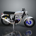 FANTONI Silver Vintage Motorcycle With Black Seat Blue Wheels And Yellow Exhaust