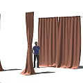 Brown Curtains In Different Styles Displayed With Human Figure For Size Reference