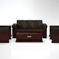 Executive Office Desk With Wooden Cabinet Black Leather Chair Computer And Green Plant