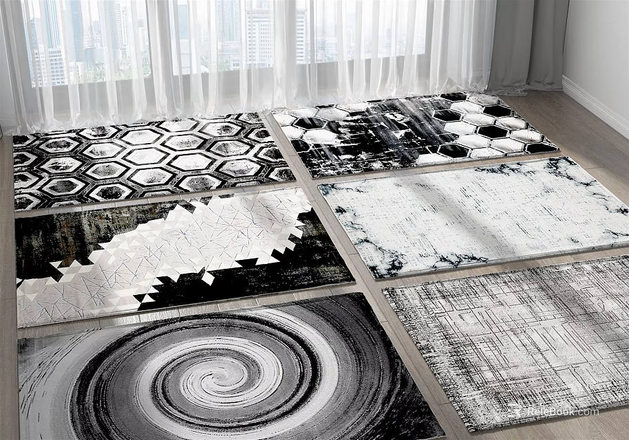 Decorative Square Rugs with Various Black and White Geometric and Abstract Patterns 3d model 