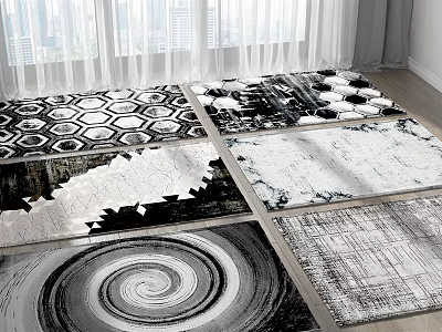 Decorative Square Rugs with Various Black and White Geometric and Abstract Patterns 3d model