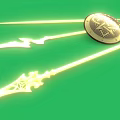 Golden Shield With Symbols And Glowing Decorative Spears On Green Background