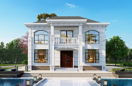 European-style single-family villa Two-story single-family villa Architectural appearance 3d model