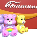 Commercial Equipment Displaying Colorful Stuffed Bears With Rainbow Sun Motifs And Communism Theme
