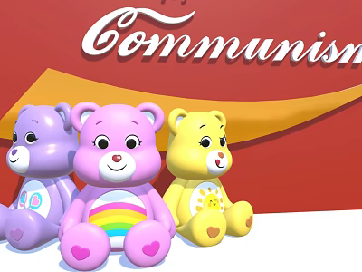 Commercial Equipment Displaying Colorful Stuffed Bears With Rainbow Sun Motifs And Communism Theme 3d model