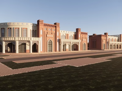 Featuring Traditional Commercial Street With Brick Architecture Archways And Open Plaza 3d model